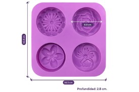 Molde silicona 4 jabones redondos FLORES